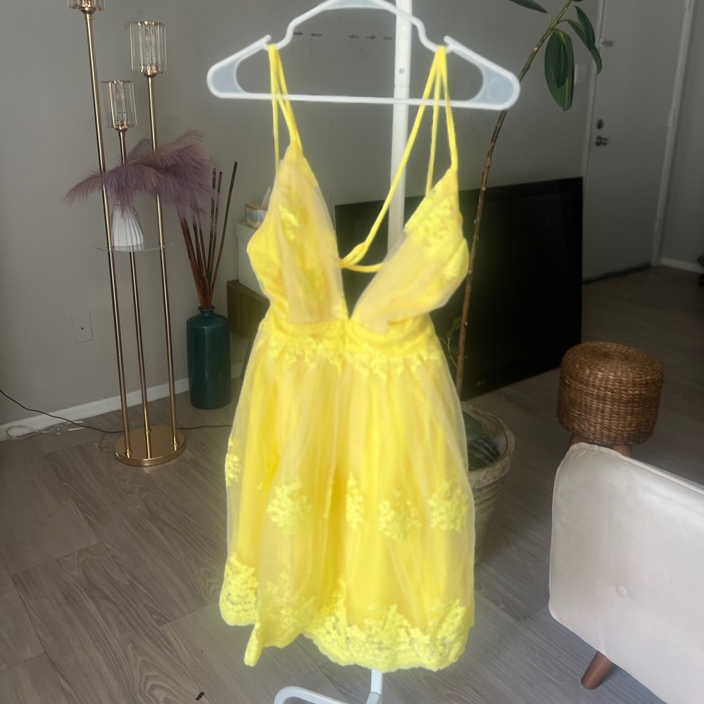 Fashion Nova Yellow Floral Mesh Dress